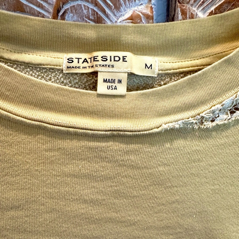 Anthropologie Stateside Made in the USA Sweatshirt, Yellow w/ Lace- size M - Picture 4 of 7